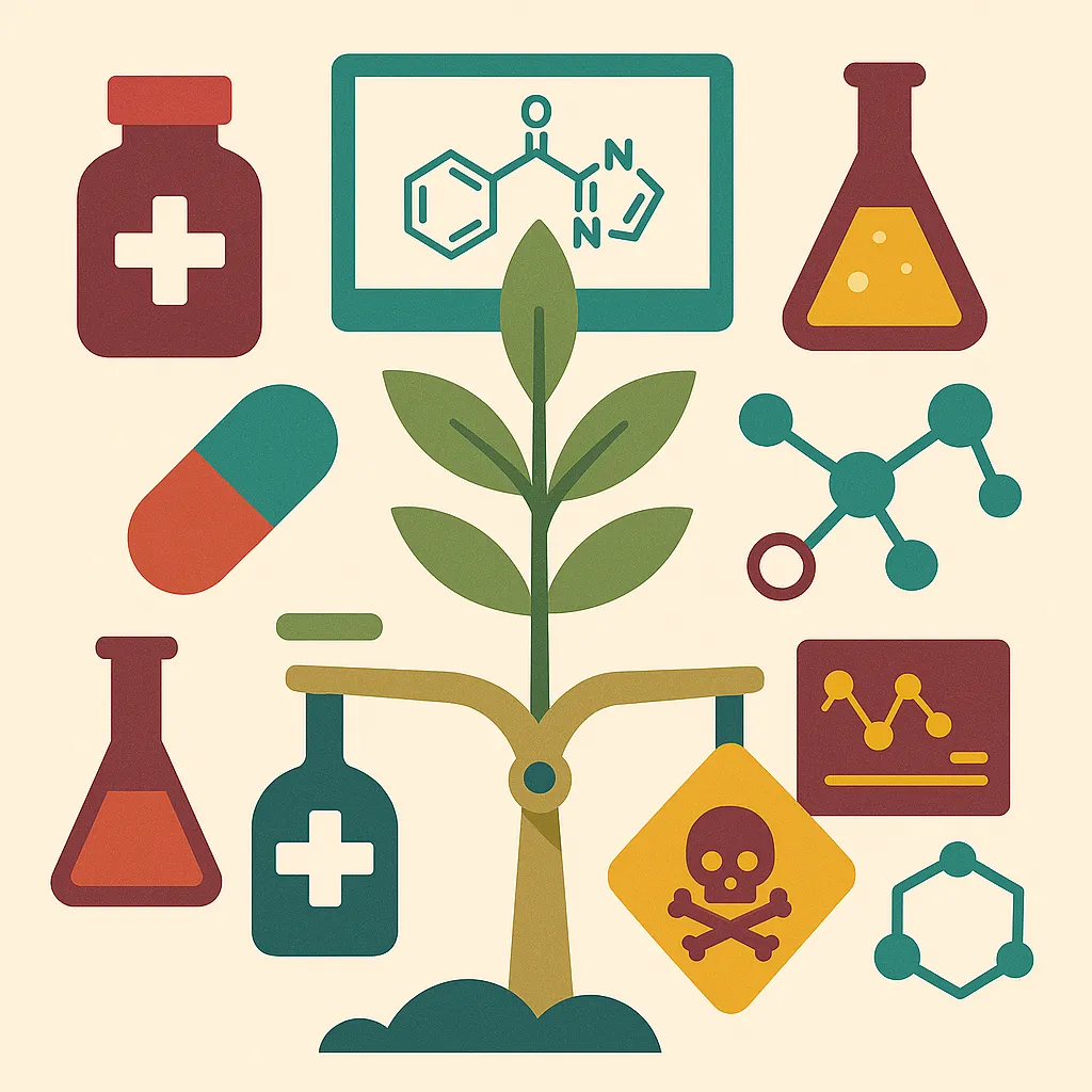 Infographic showing ISMD’s alkaloid services for functional foods, botanical supplements, herbal formulations, and pharmaceuticals. Includes icons of laboratory equipment, natural products, a molecular structure, and a growth chart.